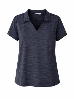 Lady Hagan Short Sleeve V-Neck collared Golf Shirt Heather Navy Moisture Wicking